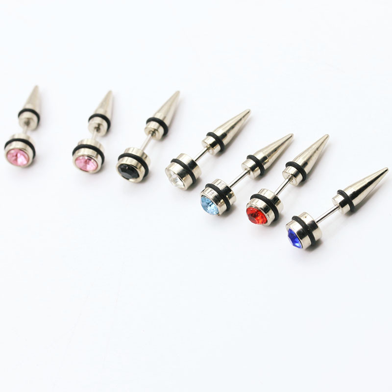 Men's human piercing earrings 316L titanium steel stud earrings for men and women, diamond-encrusted piercing fashionable street stall earrings Specification drawing