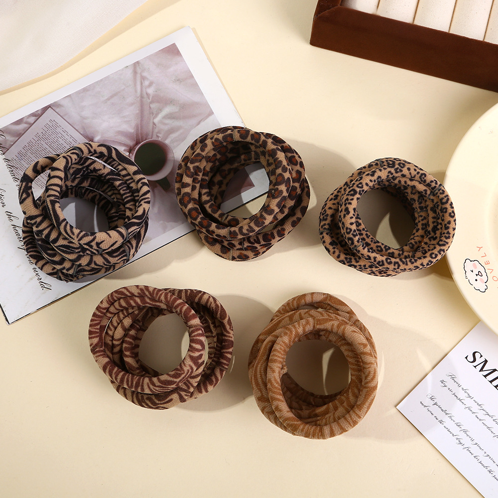 New autumn and winter high-elasticity seamless leopard print leather band ponytail hair tie, thick hair band cross-border wholesale accessories details Picture