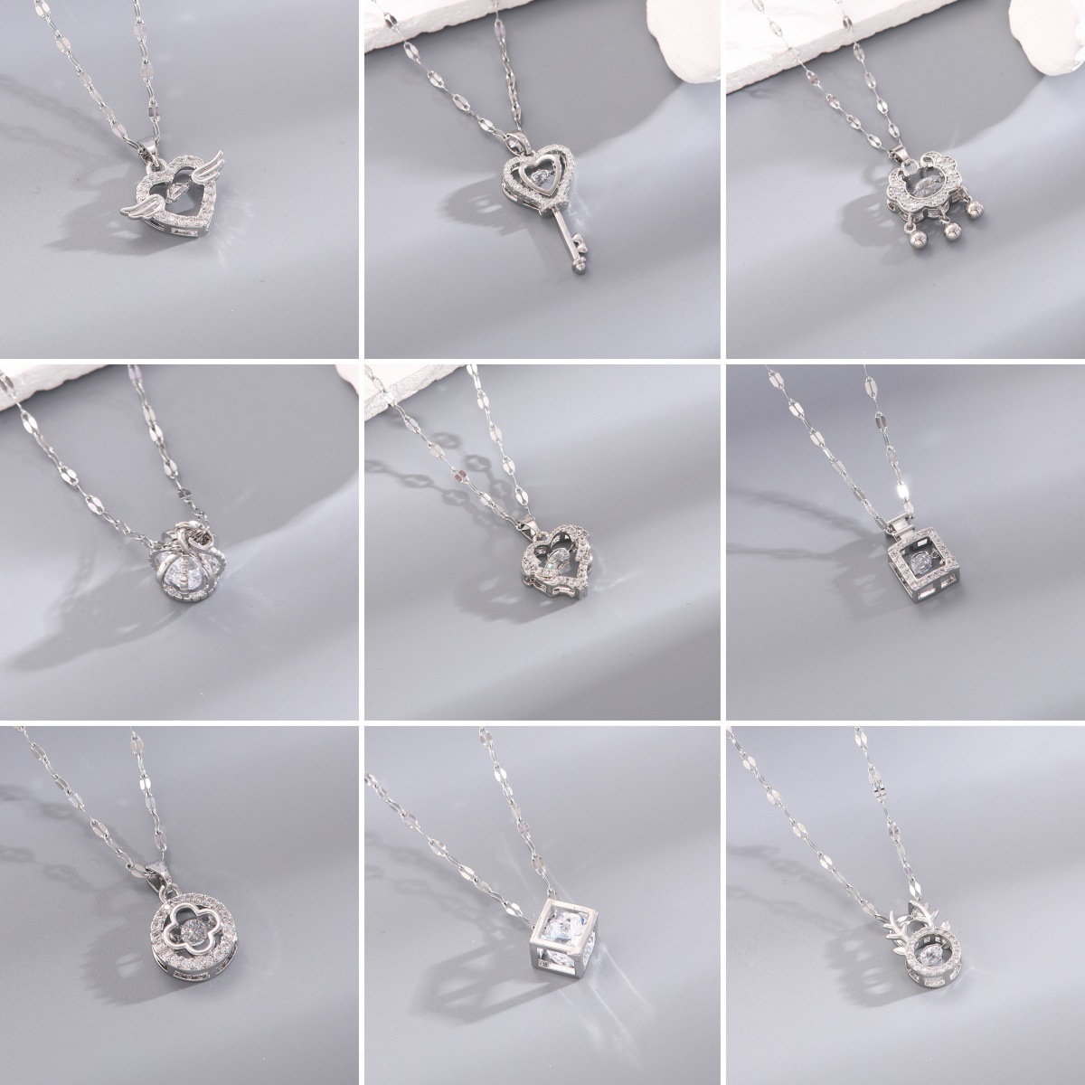 【 Titanium Steel 】 Cross-border dynamic necklace, Angel Wings, Light luxury, slightly inlay water diamonds, versatile and non-fading collarbone chain Specification drawing