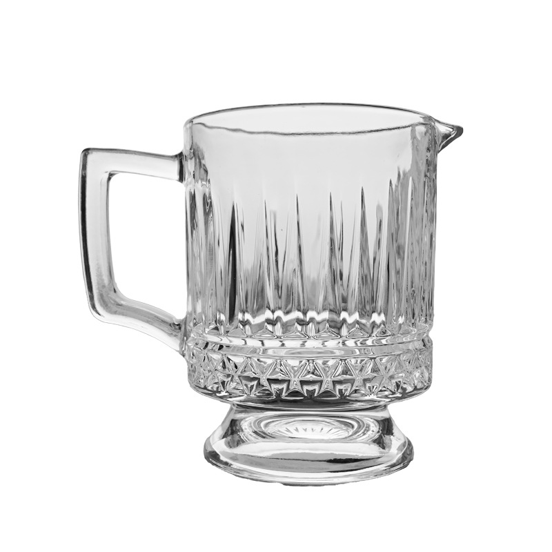 Stackable large-head juice pot, large-capacity embossed glass cup, thickened coffee juice cup, restaurant handle cocktail shaker Item Picture