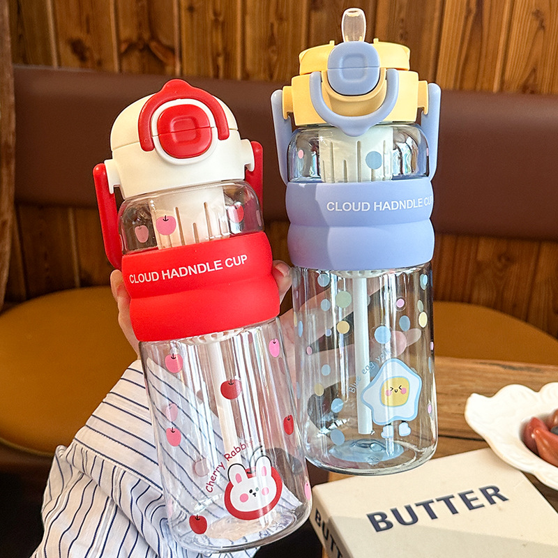 New portable water cup for girls, high appearance level, double-drinking children's straw cup, high-temperature resistant, large-capacity tea and water separation cup full figure