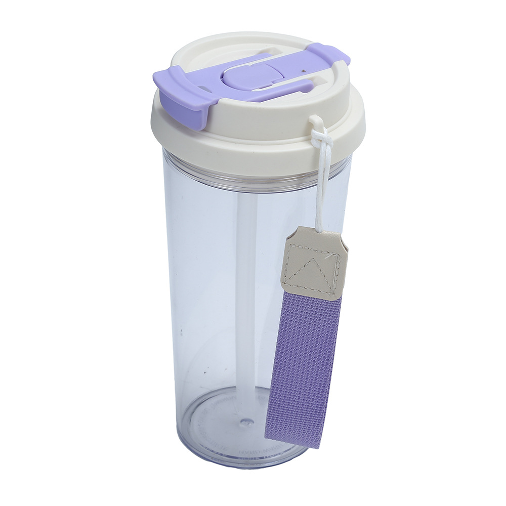 Cross-border Amazon factory direct supply transparent plastic coffee cups, one double-drinking cup with a drawstring, student drinking cups Item Picture