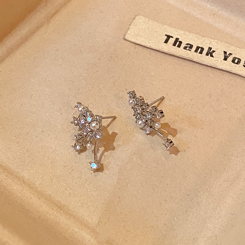 Korean bestsellers, exquisite micro-inlaid zircon stud earrings, light luxury, niche and high-end style, firework pearl earrings, unique earrings for women Specification drawing