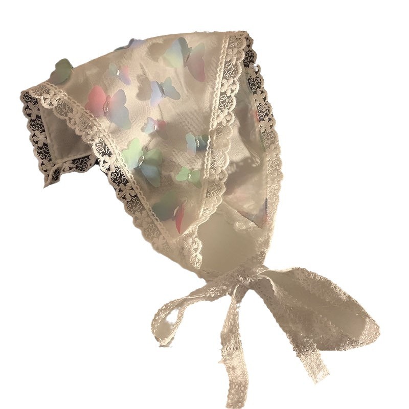 Instagram sweet chiffon, colorful butterfly, triangular headscarf, female seaside vacation, Internet celebrity photo, rural style, tied hair band Item Picture