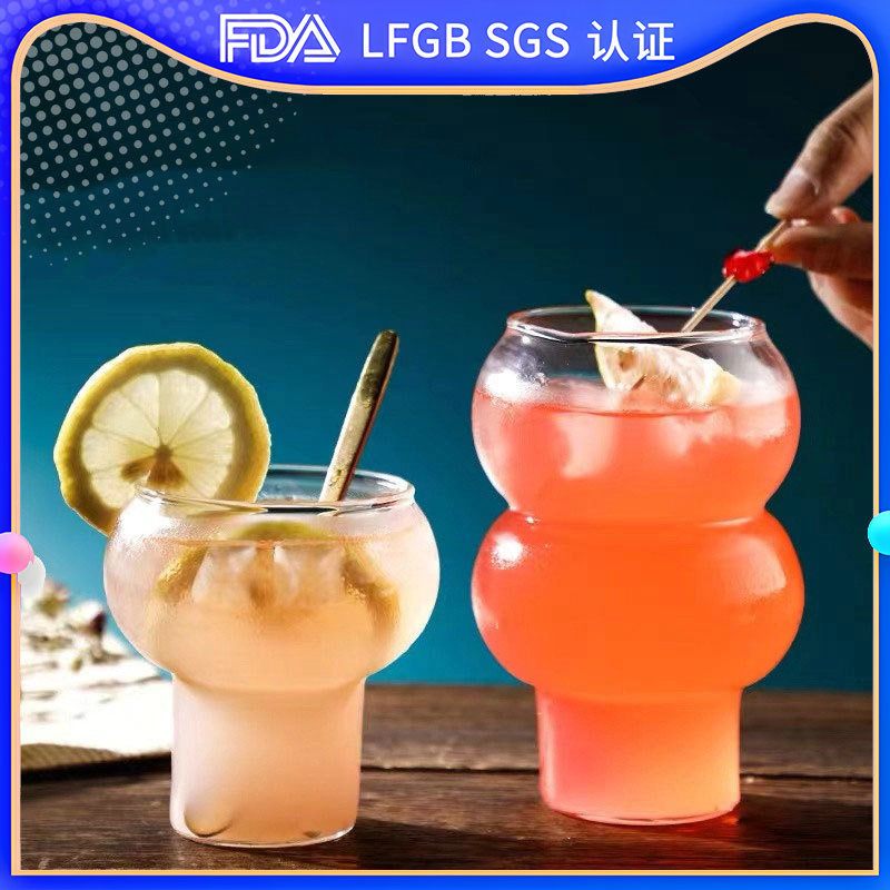 High-appearance-level glass cups, creative gourd cups, yogurt dessert cups, household women's tea milk cups, ins style wholesale full figure
