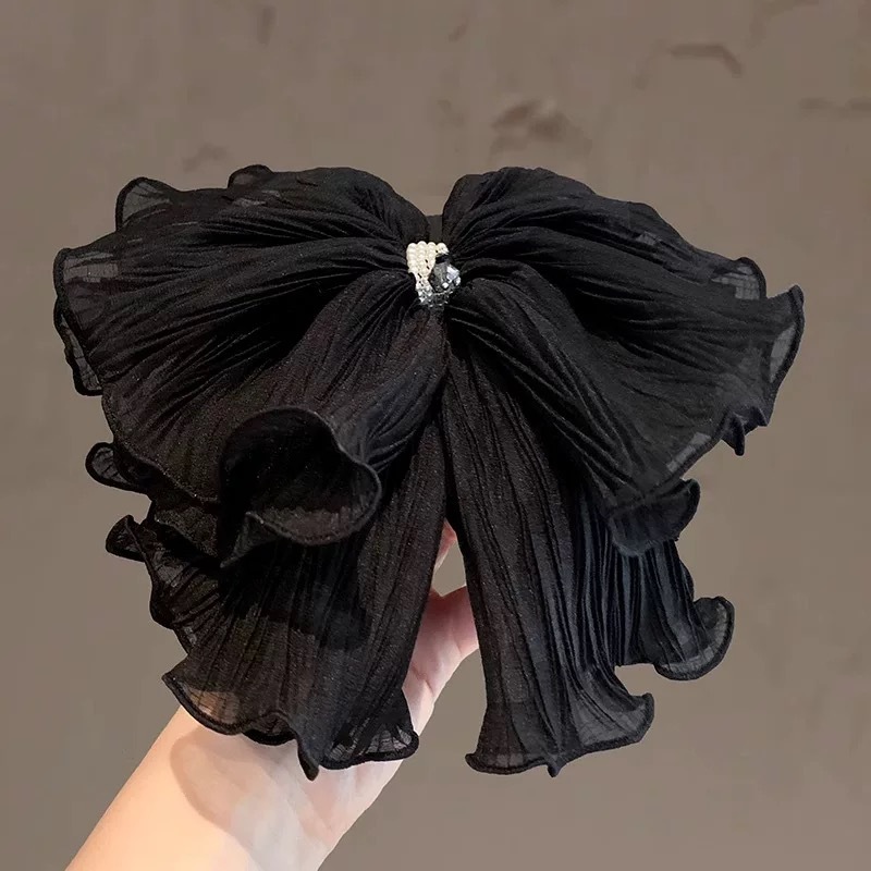 A new, ethereal and gentle double-layer mesh ponytail clip with a forest-themed sweet and high-end pearl pleated grab clip hair accessory for women details Picture