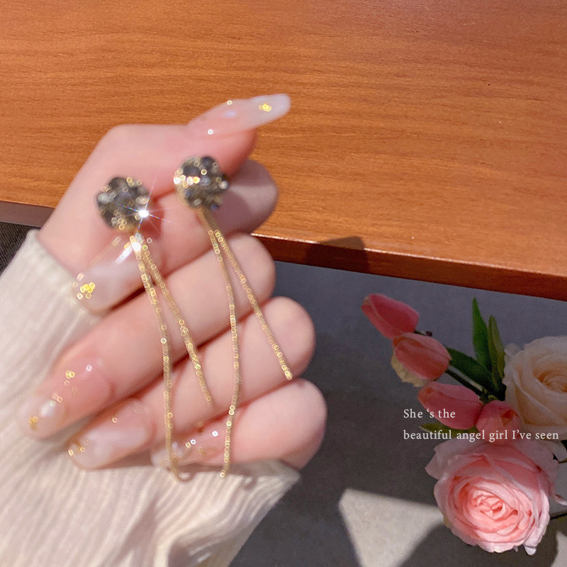 S925 Silver Needle Light Luxury Long tassel earrings with a fashionable and high-end feel - a two-piece zirconia stud earrings wholesale full figure