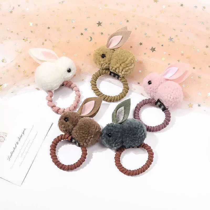 New children's hair tie, cute pom-pom rabbit hair band, girls' cartoon plush hair tie headwear, leather band hair accessory Specification drawing