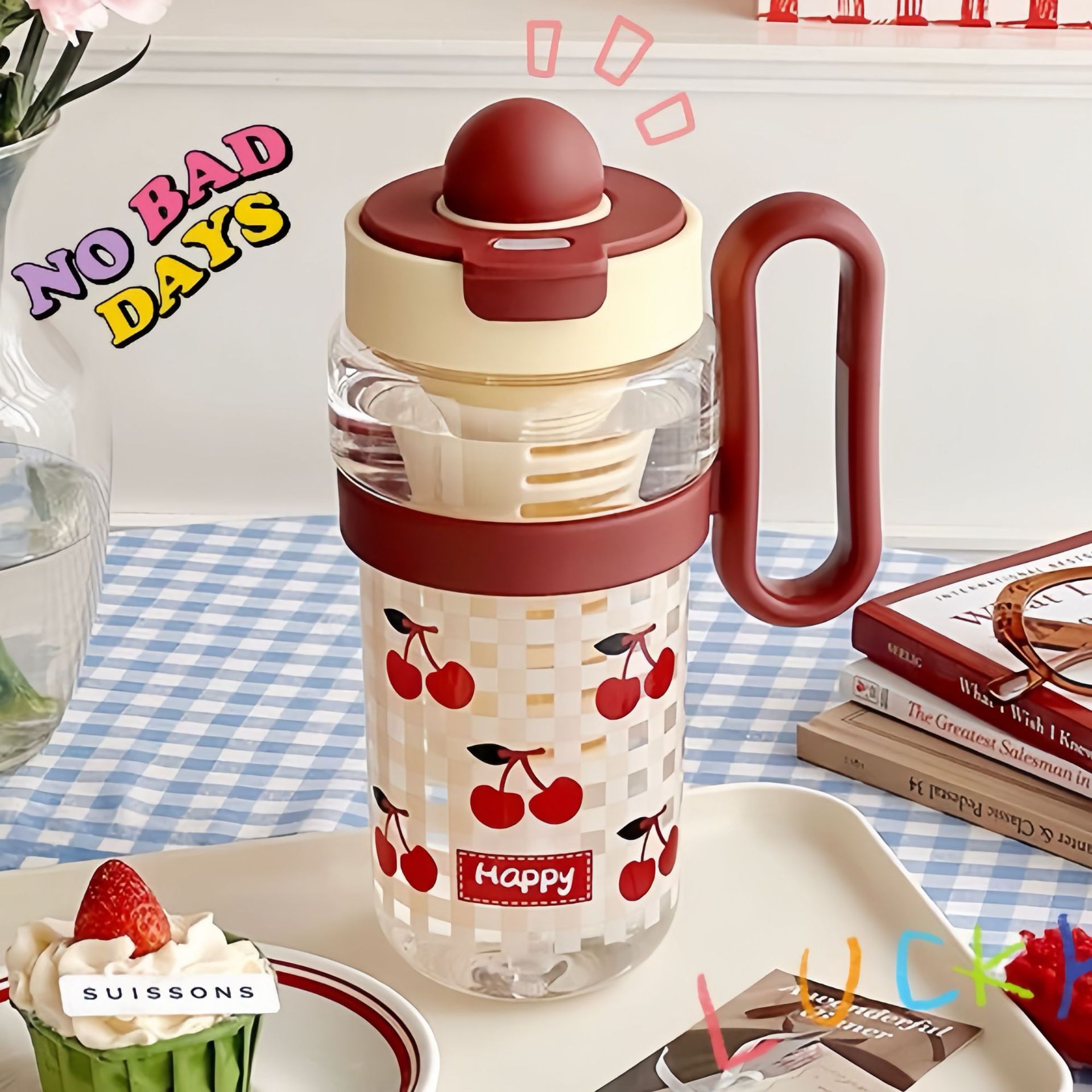 Summer new water cup for girls, large-capacity handle, high appearance level plastic cup, student giant straw ice cup full figure