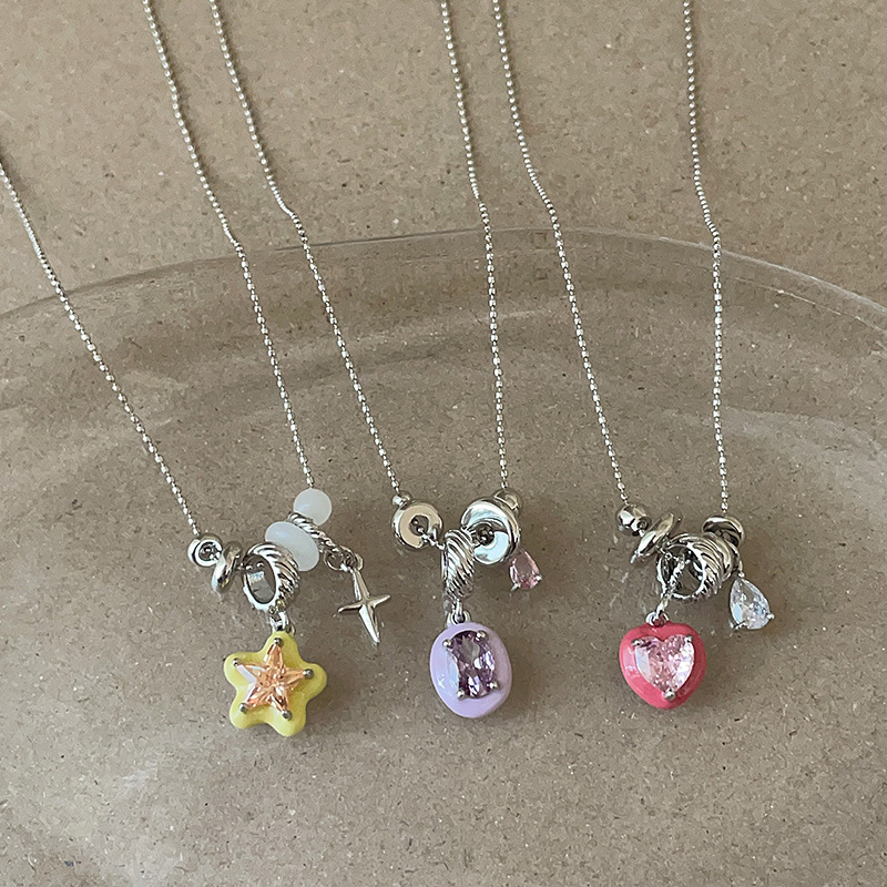 Design sense water drop starlight heart multi-pendant long tassel necklace, sweet, cool, fashionable and versatile neck chain collarbone chain full figure