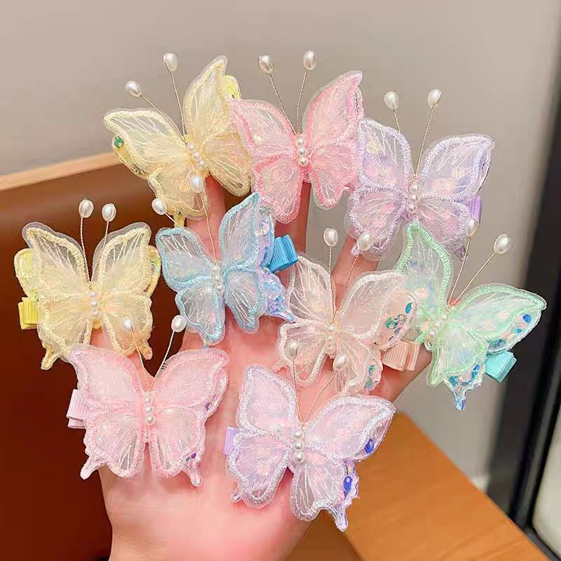 New children's double-layer mesh butterfly side clip, side bangs hair clip, little girl's broken hair headwear, super fairy-like hair accessory for girls full figure