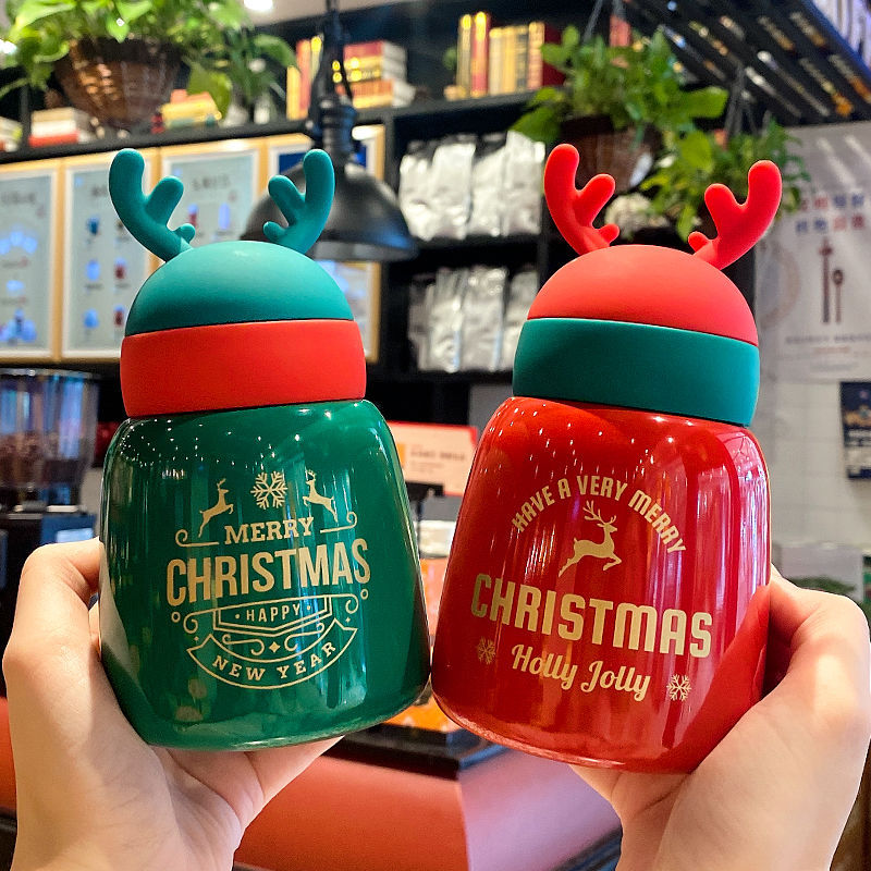 High-quality appearance Christmas gifts: insulated cups, creative antler cups, cute Christmas deer, simple stainless steel student water cups Specification drawing
