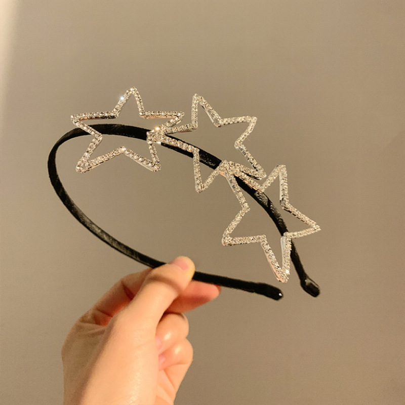 y2k~ Hollowed-out full diamond five-pointed star hairband for women, exquisite, simple, sweet and cool, popular online celebrity hairpin, versatile fine headband hair accessory Specification drawing
