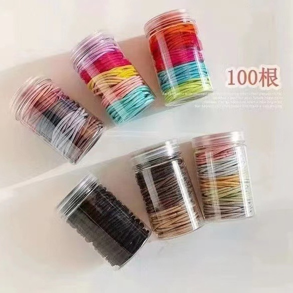 100 pieces of rubber bands in a can, basic hair band, macaron rubber bands, ins style, high appearance level, versatile rubber bands, hair ties details Picture