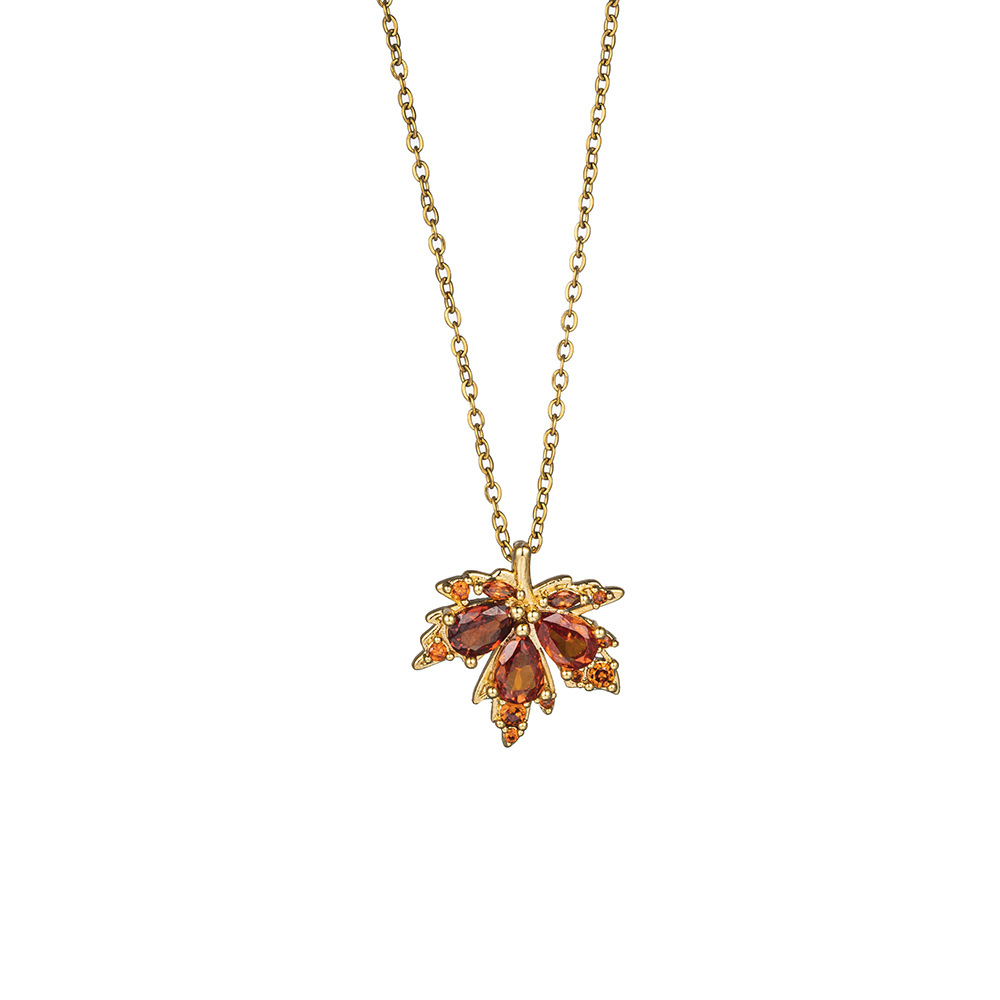 Red and lively maple leaf necklace for women, exquisite zircon light luxury collarbone chain, titanium steel, fashionable and versatile, high-end accessory Item Picture