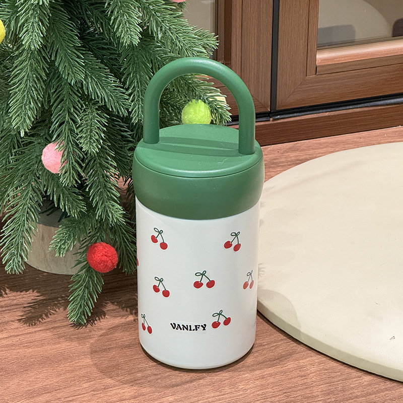 New handle cup, cold and heat preservation cup, ins heat preservation cup with handle, cute stainless steel, Japanese cherry style Specification drawing