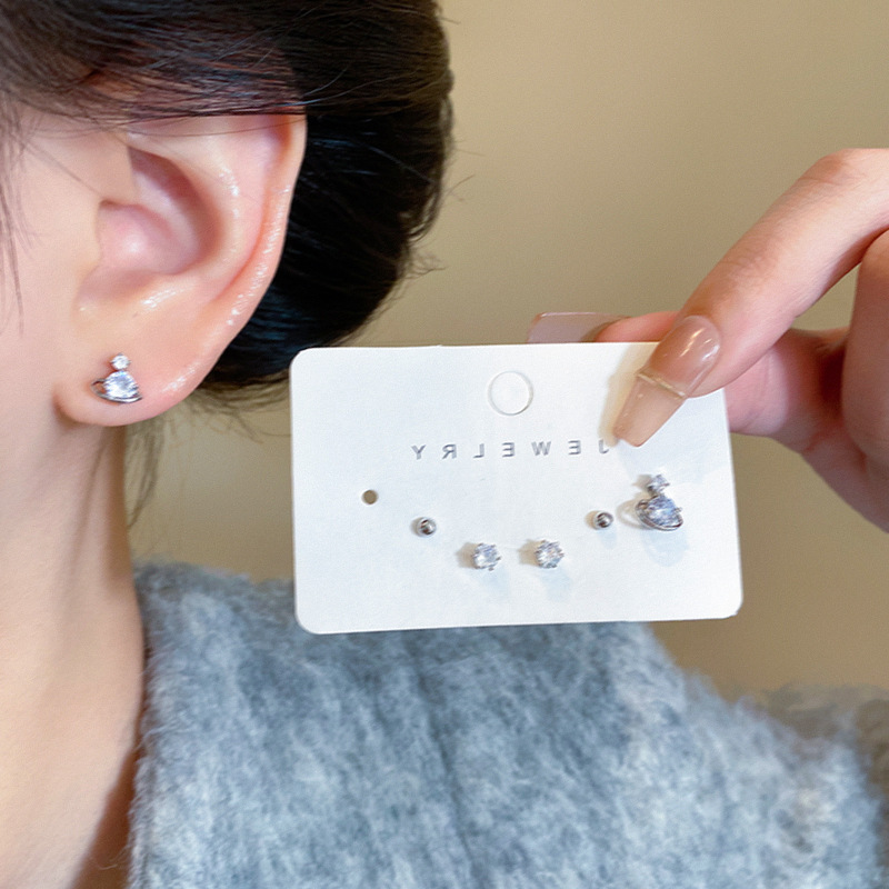 Asteroid Zircon exquisite stud earrings Set for women, new light luxury earrings, high-end and versatile, unique Saturn earrings details Picture