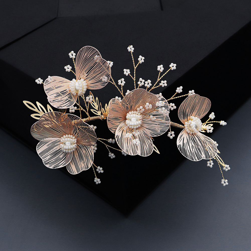 New wedding accessories from Japan and South Korea, bride's updo, makeup, studio headwear, golden thread flower, fairy beauty, handcrafted hair band details Picture