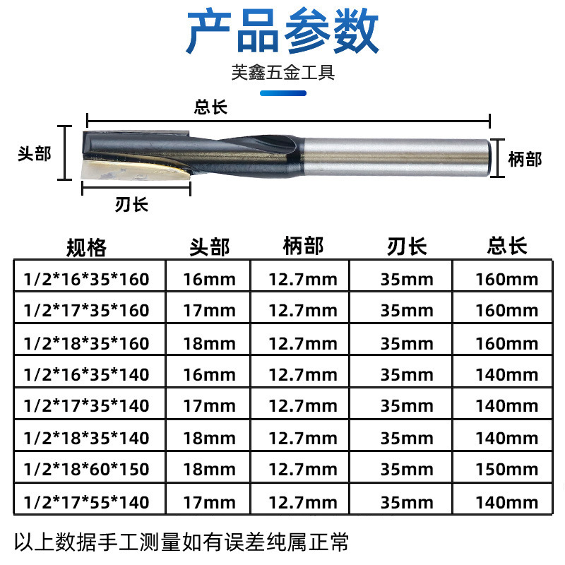 Black spiral bottom cleaning knife, extended 1/2 handle woodworking milling cutter, electric milling cutter for opening lock holes and keyholes in wooden doors details Picture