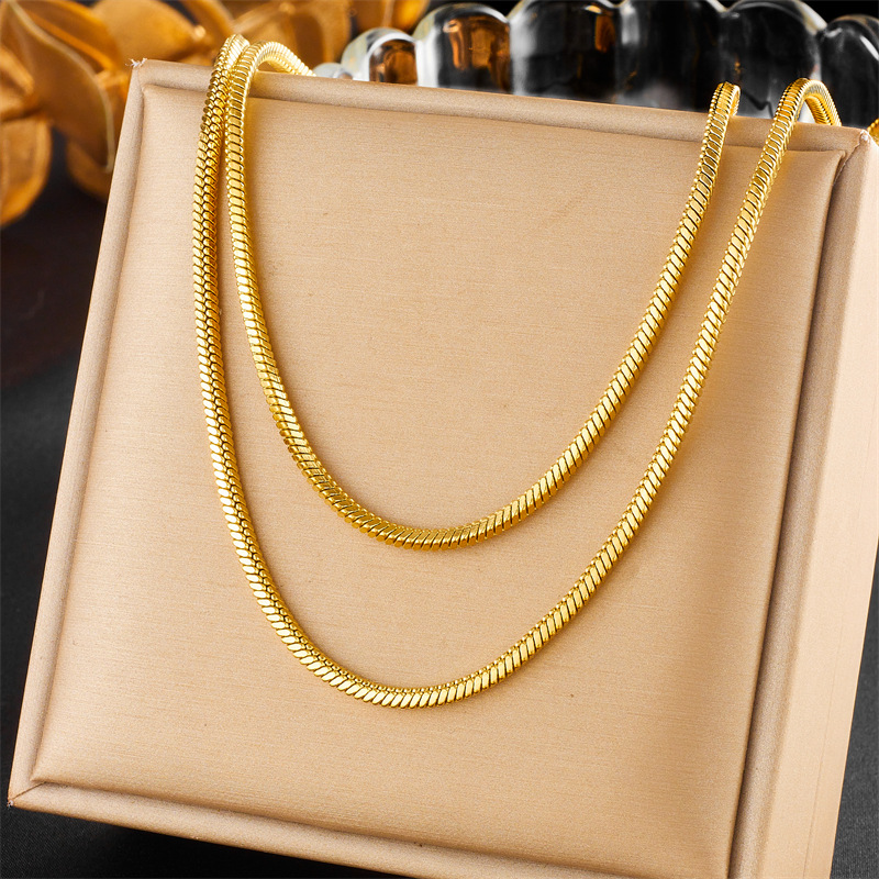 Cross-border European and American simple and individual double-layer overlapping collarbone chain stainless steel neutral style punk jewelry necklace full figure