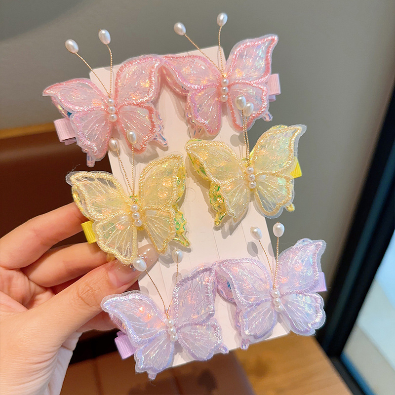 Super fairy butterfly hair clips, children's embroidered ancient-style Hanfu headwear, hair clips, cute little girl side bangs hair clips details Picture