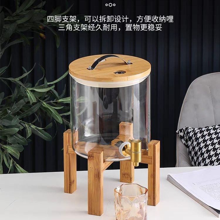 High-temperature resistant glass wine bottles with faucets, self-service commercial beverage buckets, cold water juice cans, cola and beer buckets, containers Specification drawing