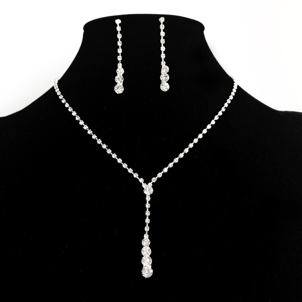 Cross-border platform recommendation: Bride's simple claw chain Full diamond necklace, earrings and bracelet three-piece set, factory direct sales Item Picture