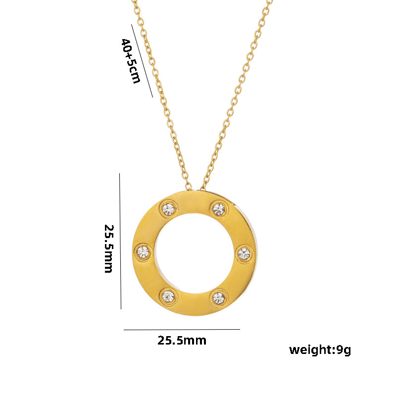High-quality, light luxury six-diamond round large cake titanium steel necklace, women's niche style, light luxury collarbone chain, high-end accessory Item Picture