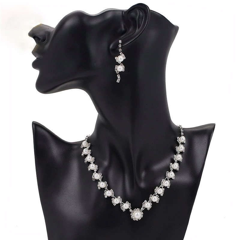 Foreign trade rhinestone necklace, simple rhinestone necklace stud set, bride's simple accessory necklace two-piece set ZN011 Specification drawing