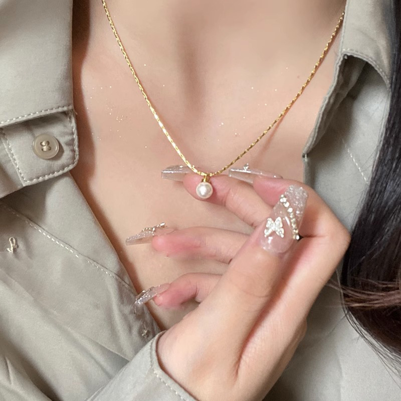 Shi Family Single Pearl Pendant Necklace for Women 2023 New style, light luxury and niche collarbone chain accessory details Picture