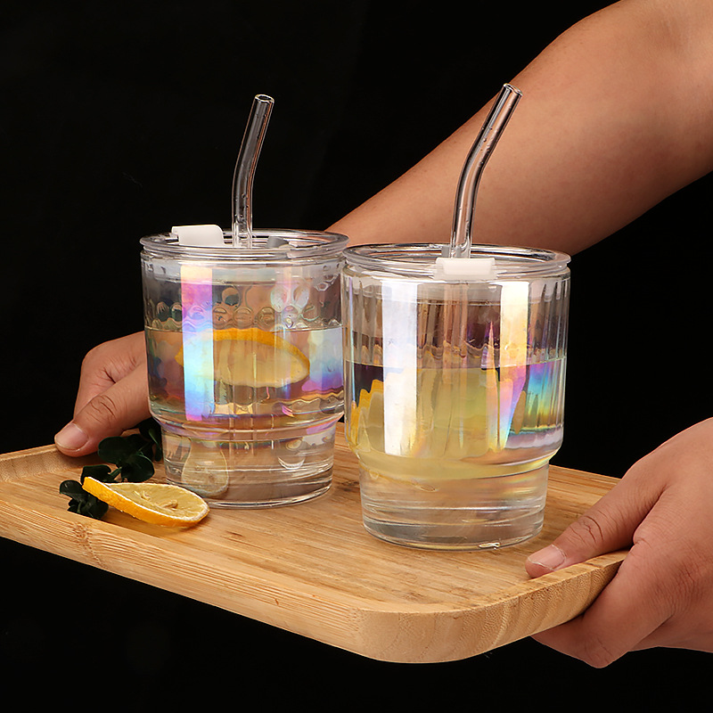 Wholesale office colorful bamboo joint cups, casual coffee cups, popular glass cups with straws for drinking Specification drawing