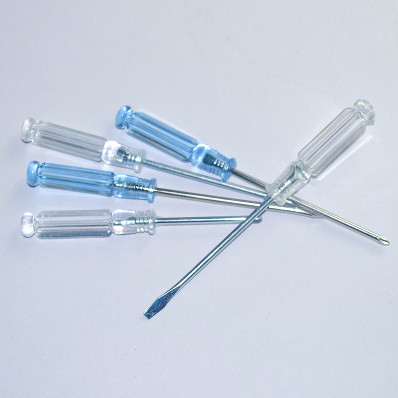 Wholesale of self-made small crystal plastic transparent handle galvanized and nickel-plated flat-head cross screwdriver tools Application Scenario
