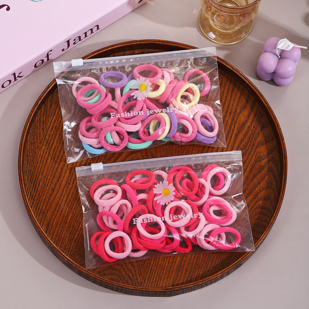 3cm children's hair band, colorful towel band, 50 daisies, bagged leather band, durable small braid, seamless, high elasticity details Picture