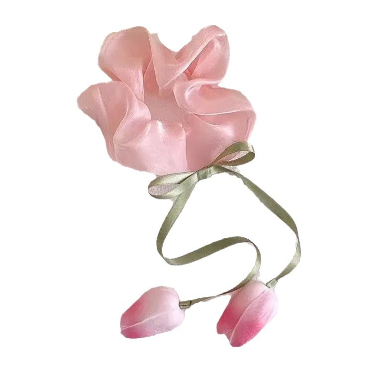 Korean-style tulip flower large intestine hair band, gentle and sweet, with a unique design sense. Bun hairstyle, hair tie, hair accessory for women Item Picture