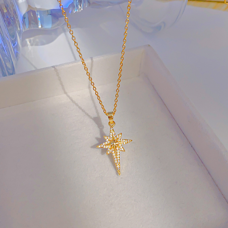 European and American style, zirconia octagonal star pendant titanium steel necklace, women's fashionable and light luxury collarbone chain, high-end accessory Specification drawing