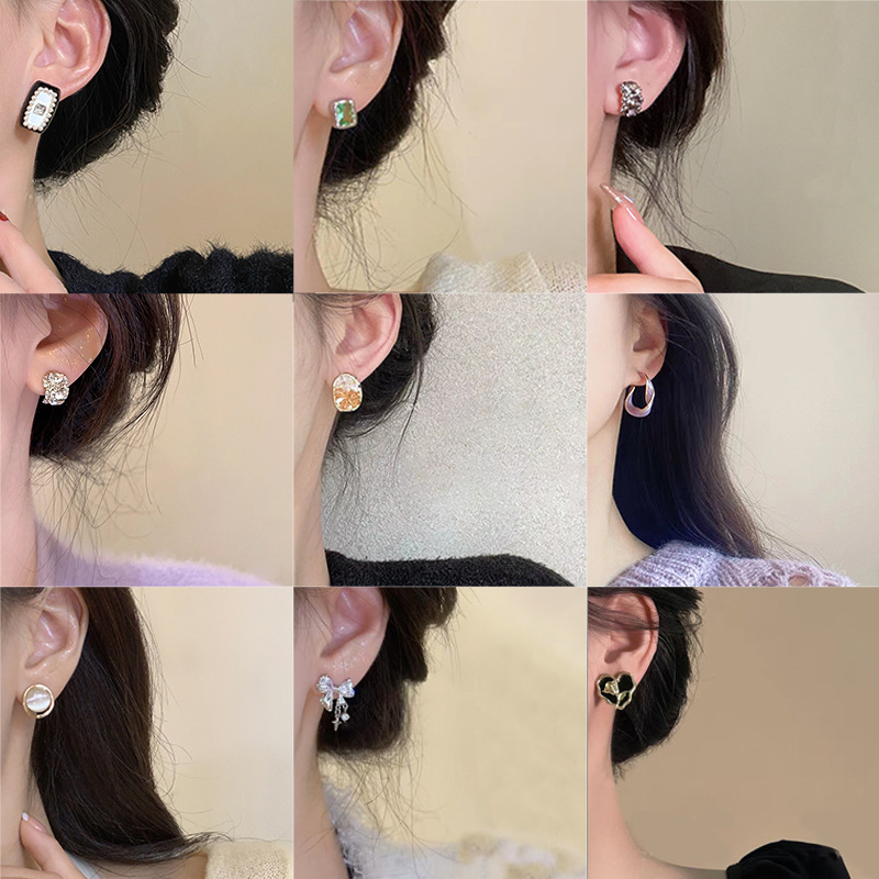 925 Silver needle pearl earrings, women's ins style, high-end design sense, simple and exquisite, small zircon stud earrings wholesale Specification drawing