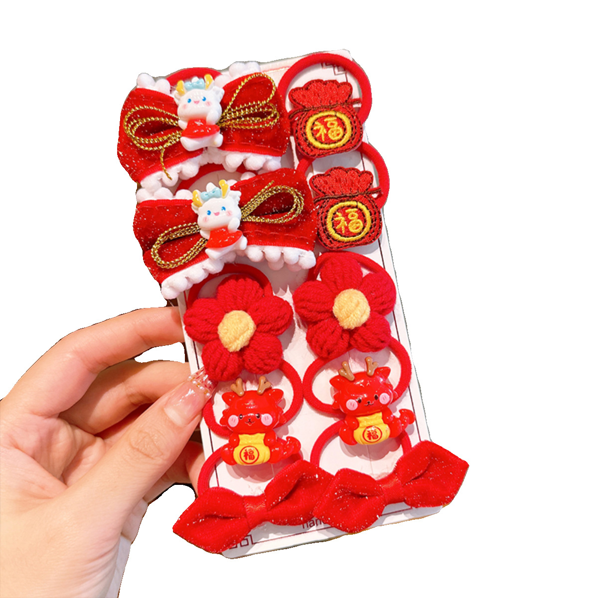 Super cute red children's rubber band, festive Spring Festival hair accessory, New Year's hair tie, no damage to hair, good elasticity, girl baby hair band Item Picture