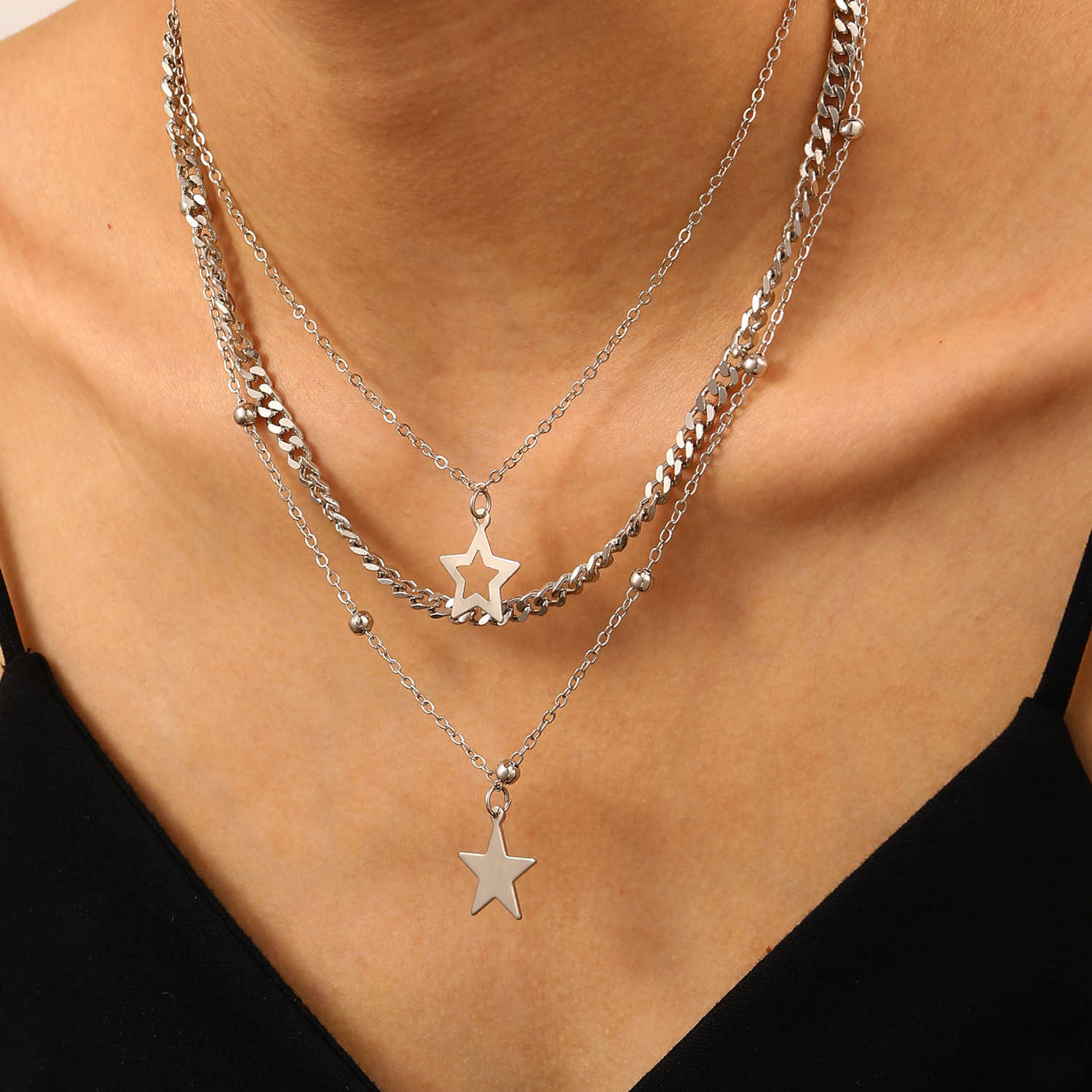 European and American fashion thick chain hip-hop bracelet necklace set, women's collarbone chain, men's cross-border punk jewelry 2-piece set full figure