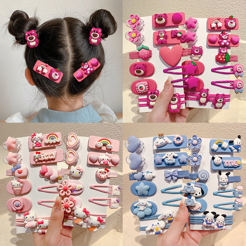 Children's cartoon hair clips, girls' candy-colored broken hair bb clips, cute baby hair accessories, flower strawberry bear hair clips, headwear full figure