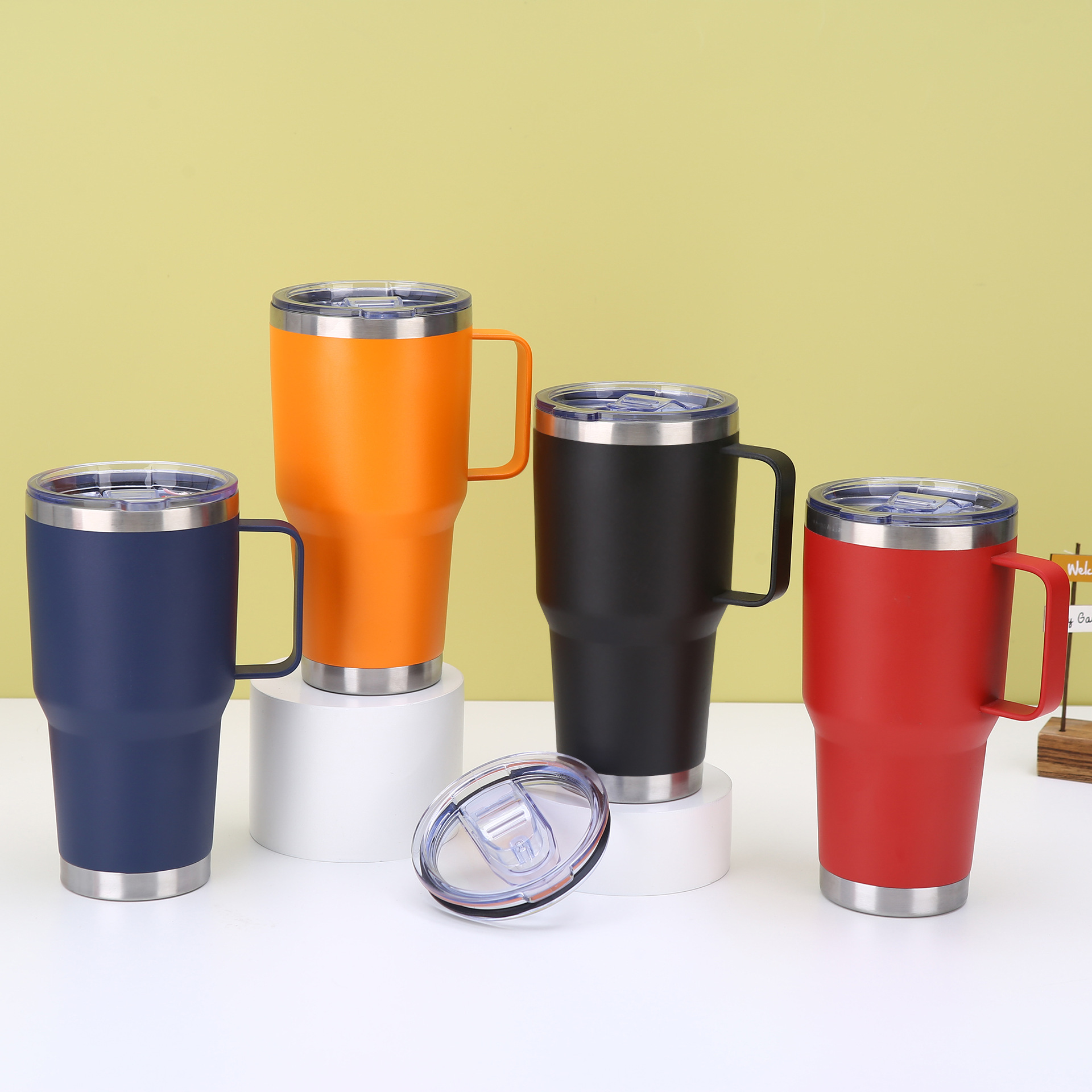 Cross-border 30oz large-capacity handle cup, 304 double-layer stainless steel car cup, irregular ice cube water cup, coffee cup details Picture