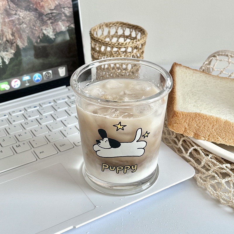 Homemade running dog glass cups, cold brew coffee cups, couple water cups, breakfast cups, milk cups, household water cups Specification drawing