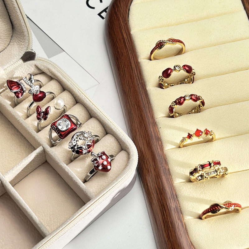 Sweet and cool Angolan red drip glaze fashionable open ring for women, exquisite and unique design, cold style ring for the zodiac year full figure