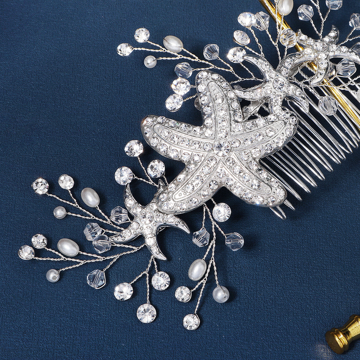 New Korean style accessories: Sweet bride's updo headwear, handcrafted crystal pearl comb, alloy water diamond starfish comb Specification drawing