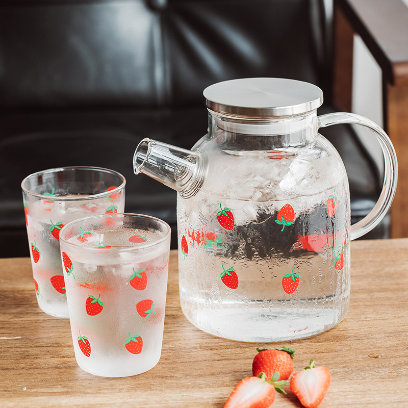 Creative heat-resistant high-temperature glass cold water kettle, steel lid, large capacity, high appearance level, high borosilicate glass complete set details Picture