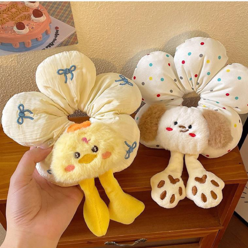 Cute cartoon fun flower large intestine hair band for women, high-end cotton three-dimensional dog headband, cat and duck hair band details Picture