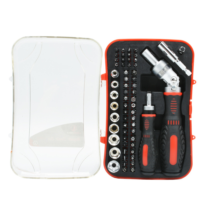 A set of 61-piece chrome-plated precision ratchet screwdrivers for home emergency repair full figure