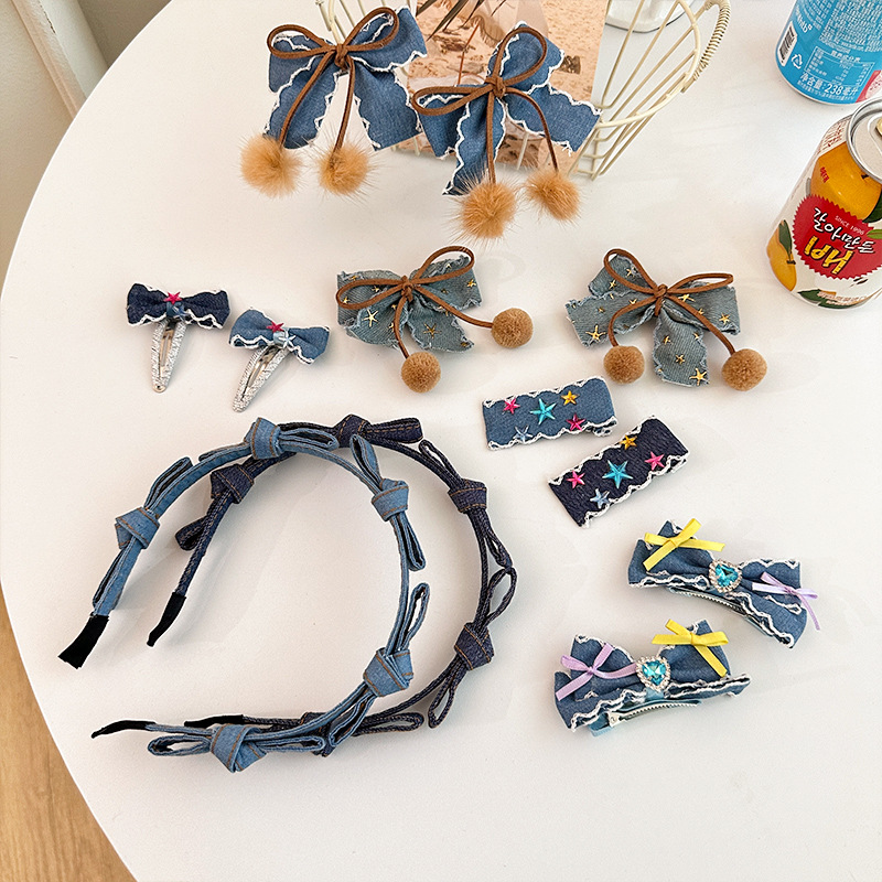 New sweet and cool denim star hair clips, children's hair bands, hair clips, Korean bow pair clips, bb clips, popular hair accessories for women full figure