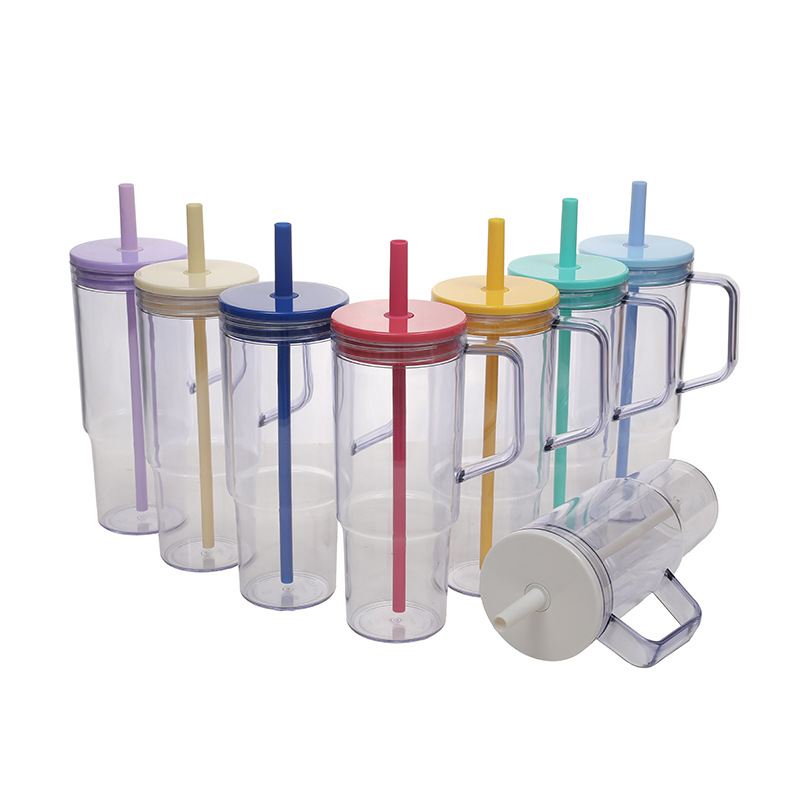 New cross-border student portable sports water cup with straw plastic cup, large-capacity straw cup with handle ice cube cup full figure