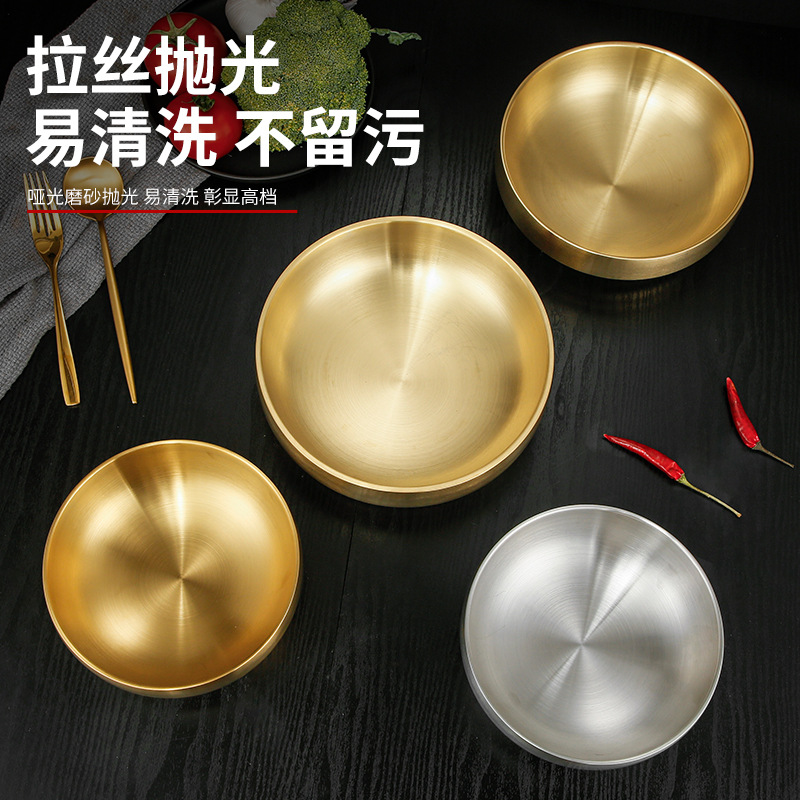 Korean-style stainless steel double-layer cold noodle bowl, golden rice bowl, Korean-style insulated mixed rice and instant noodle large soup bowl, aged and retro Specification drawing