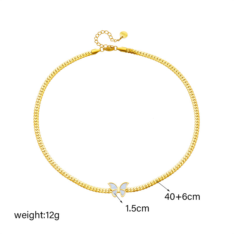 European and American fashion, niche, high-end, simple metal twist collarbone chain, white butterfly accessory, titanium steel necklace Application Scenario